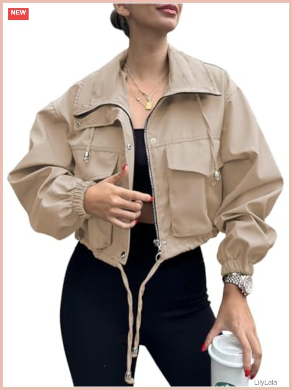Cropped Zip Up Lightweight Oversized Utility Anorak Jacket 100% Polyester